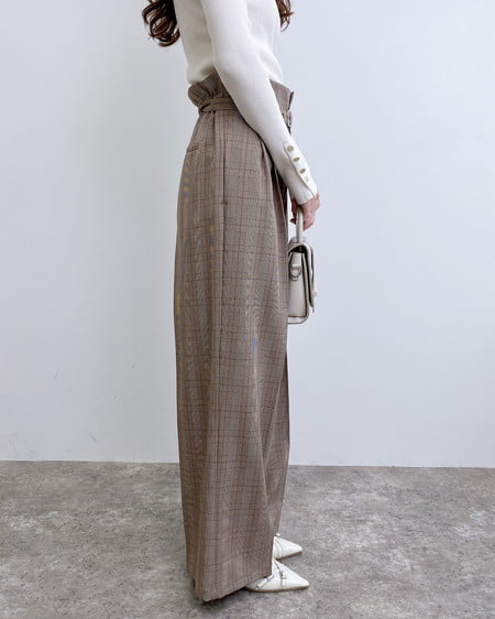 INGNI(イング) 共ベルト付きグレンチェックワイドパンツ ブラウン/グレンチェック