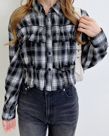 【10／14までの限定価格】フリルチェック柄ショートシャツ