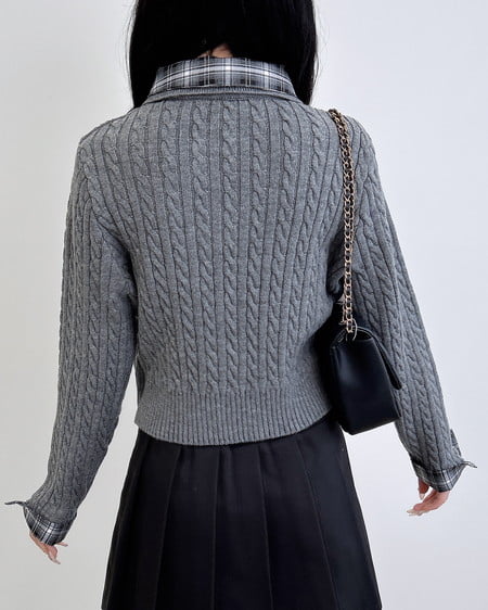 INGNI（イング） ダブルカラーチェック柄シャツドッキングポロニット ｸﾞﾚｰ/ｸﾛ