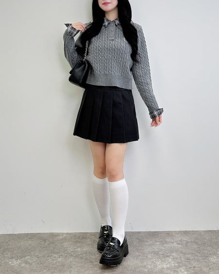 INGNI（イング） ダブルカラーチェック柄シャツドッキングポロニット ｸﾞﾚｰ/ｸﾛ