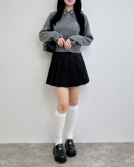 INGNI（イング） ダブルカラーチェック柄シャツドッキングポロニット ｸﾞﾚｰ/ｸﾛ