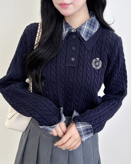 INGNI(イング) ダブルカラーチェック柄シャツドッキングポロニット ｺﾝ/ｺﾝ