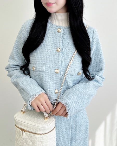 INGNI(イング) ツイードフリンジジャケット(セットアップ対応) サックス