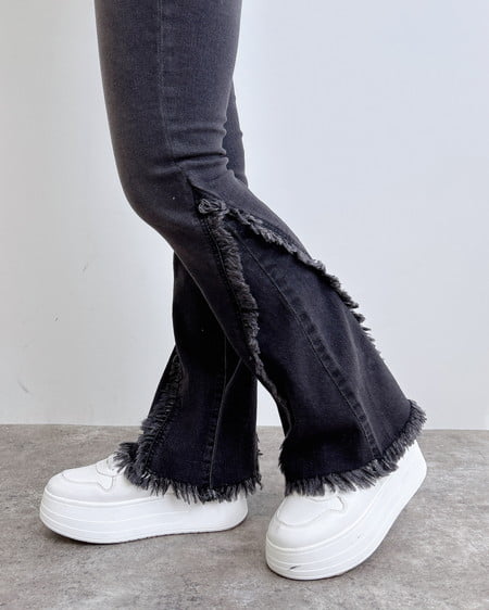 INGNI（イング） フリンジフレアデニムパンツ ｸﾞﾚｰ