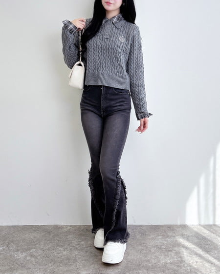 INGNI（イング） フリンジフレアデニムパンツ ｸﾞﾚｰ