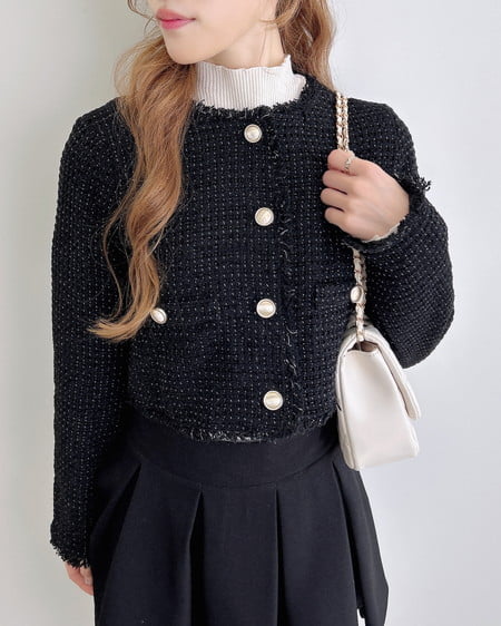 INGNI(イング) ツイードフリンジジャケット(セットアップ対応) クロ