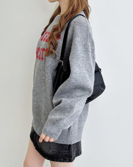 INGNI（イング） ジャガード2段ビッグロゴニット ｸﾞﾚｰ/ｱｶ