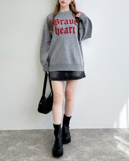 INGNI（イング） ジャガード2段ビッグロゴニット ｸﾞﾚｰ/ｱｶ