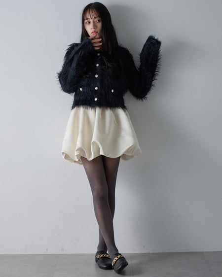 INGNI(イング) ショート丈金ボタンシャギーニットカーディガン クロ