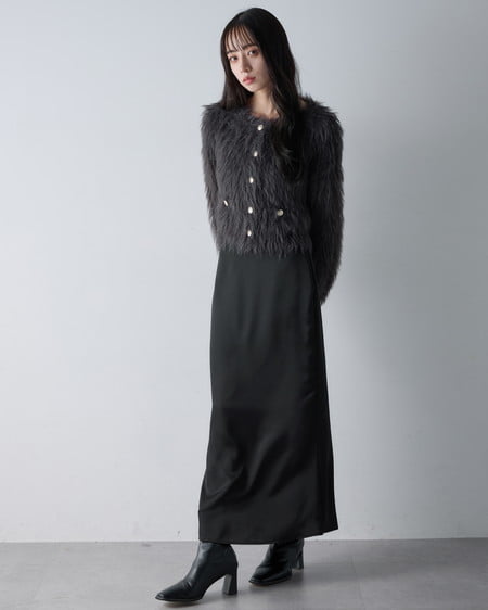 INGNI(イング) ショート丈金ボタンシャギーニットカーディガン チャコールグレー