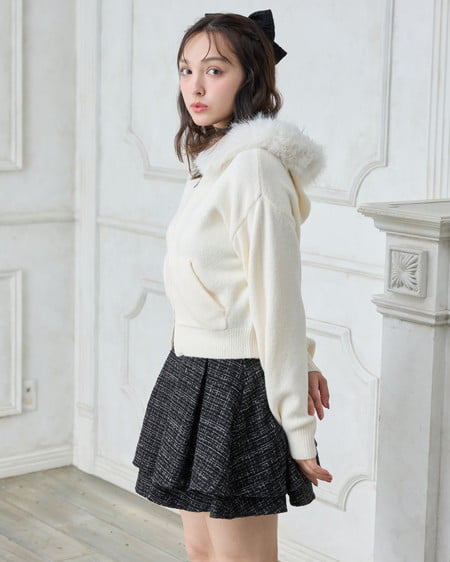 INGNI(イング) ツイードタックミニフレアスカート クロ/ツイード