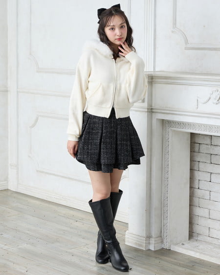 INGNI(イング) ツイードタックミニフレアスカート クロ/ツイード