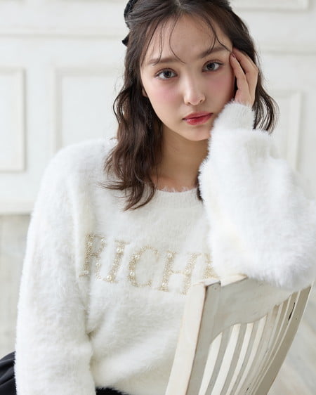 INGNI（イング） パールビジューロゴフェザーニット ｱｲﾎﾞﾘｰ