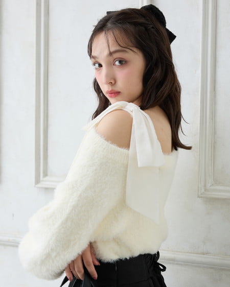 INGNI（イング） 肩リボンワンショルフェザーニット ｵﾌﾎﾜｲﾄ/ｵﾌﾎﾜｲﾄ