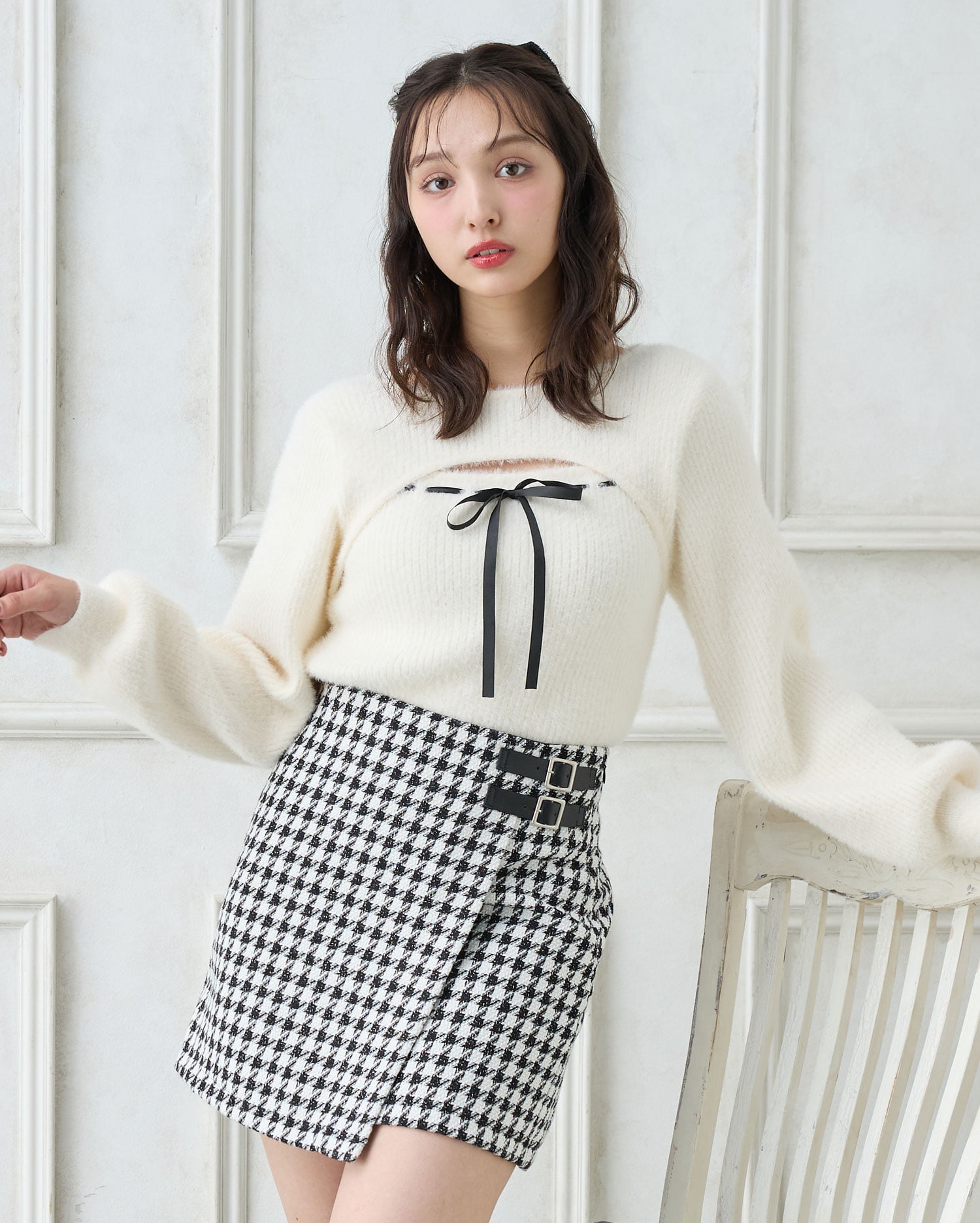 フェザーリブデコルテオープンリボンニット