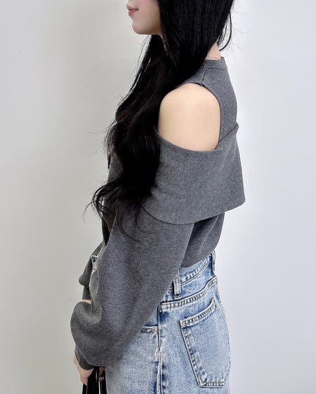 INGNI（イング） 肩開きリボンニット ﾁｬｺｰﾙｸﾞﾚｰ