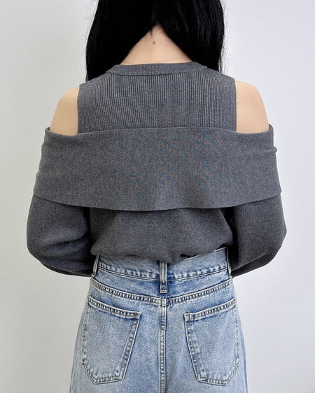 INGNI（イング） 肩開きリボンニット ﾁｬｺｰﾙｸﾞﾚｰ