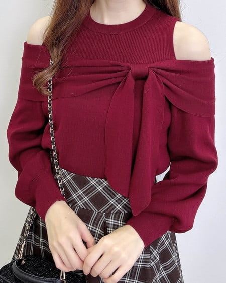 INGNI(イング) 肩開きリボンニット ボルドー