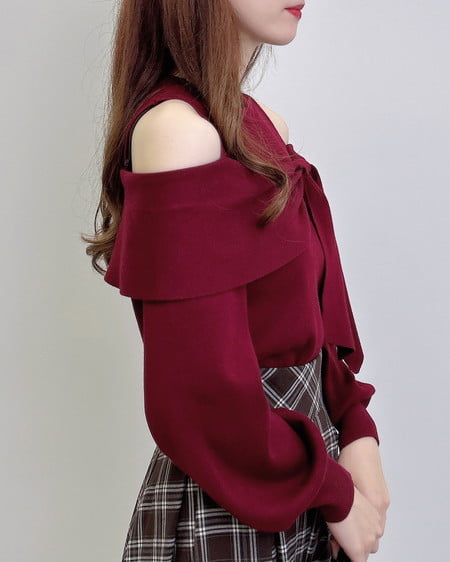 INGNI(イング) 肩開きリボンニット ボルドー