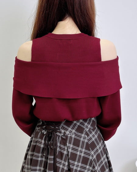 INGNI(イング) 肩開きリボンニット ボルドー