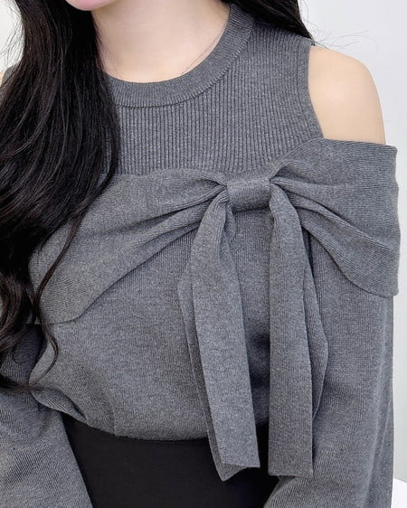 INGNI（イング） 肩開きリボンニット ﾁｬｺｰﾙｸﾞﾚｰ