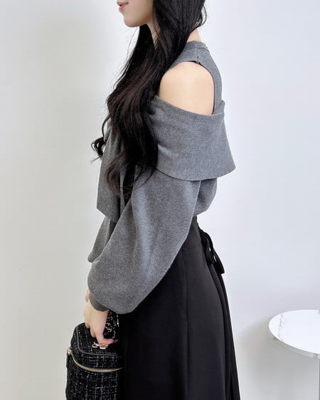 INGNI（イング） 肩開きリボンニット ﾁｬｺｰﾙｸﾞﾚｰ