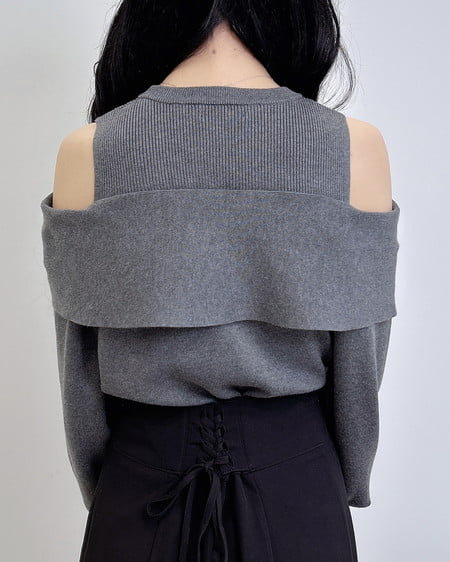 INGNI（イング） 肩開きリボンニット ﾁｬｺｰﾙｸﾞﾚｰ