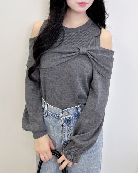 INGNI（イング） 肩開きリボンニット ﾁｬｺｰﾙｸﾞﾚｰ