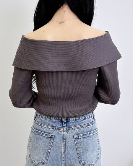 INGNI（イング） フロントツイストオフショルニット ﾁｬｺｰﾙｸﾞﾚｰ