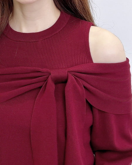 INGNI(イング) 肩開きリボンニット ボルドー