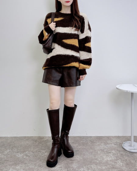 INGNI（イング） マーブル柄シャギーニット ﾌﾞﾗｳﾝ/ﾏｽﾀｰﾄﾞ