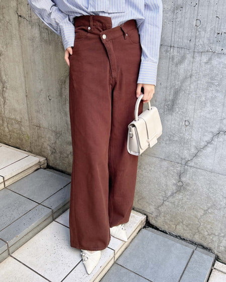 INGNI（イング） ウエストデザインワイドデニムパンツ／B ﾌﾞﾗｳﾝ