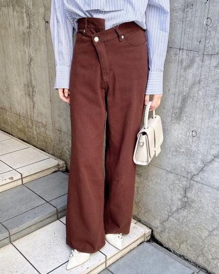 INGNI（イング） ウエストデザインワイドデニムパンツ／B ﾌﾞﾗｳﾝ