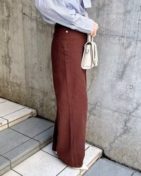 INGNI（イング） ウエストデザインワイドデニムパンツ／B ﾌﾞﾗｳﾝ