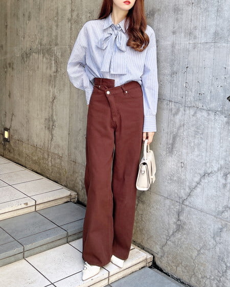 INGNI（イング） ウエストデザインワイドデニムパンツ／B ﾌﾞﾗｳﾝ