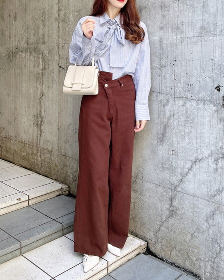 INGNI（イング） ウエストデザインワイドデニムパンツ／B ﾌﾞﾗｳﾝ