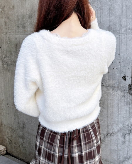 INGNI(イング) レース付フェザーニットカーディガン アイボリー