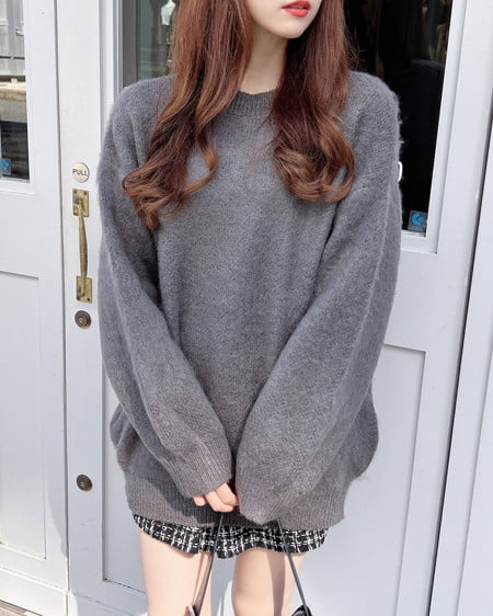 INGNI（イング） バックベロアリボンシャギーチュニックニット ﾁｬｺｰﾙｸﾞﾚｰ