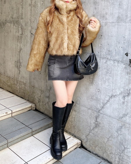 INGNI（イング） マグネットボタンスタンドカラーエコファーコート ﾌﾞﾗｳﾝ/ﾐｯｸｽ