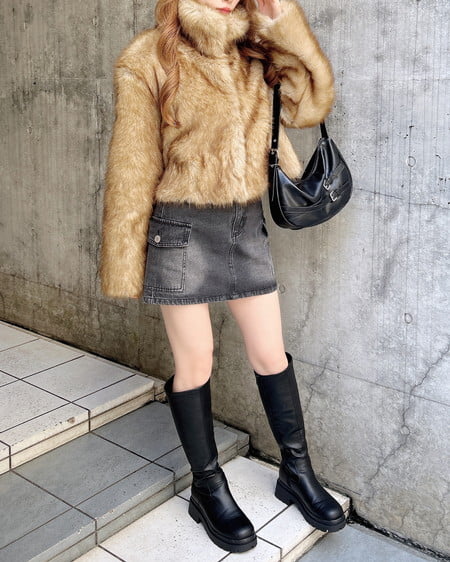 INGNI（イング） マグネットボタンスタンドカラーエコファーコート ﾌﾞﾗｳﾝ/ﾐｯｸｽ