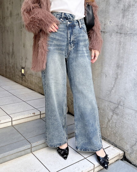 INGNI(イング) ウエストデザインワイドデニムパンツ/B デニム/コン