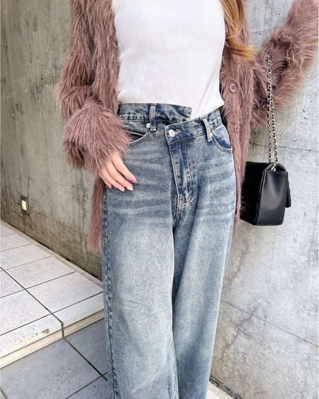 INGNI(イング) ウエストデザインワイドデニムパンツ/B デニム/コン