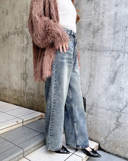 INGNI(イング) ウエストデザインワイドデニムパンツ/B デニム/コン