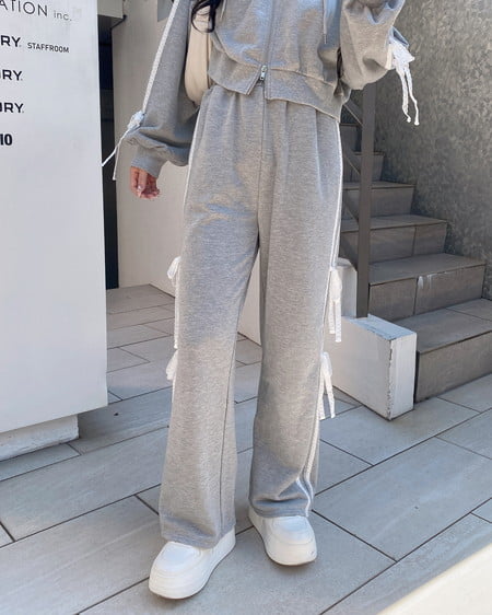 INGNI(イング) レースラインスウェットパンツ(セットアップ対応) グレー/オフホワイト