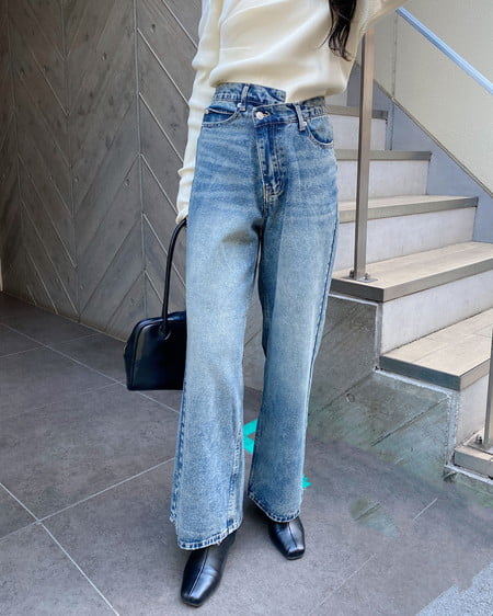 INGNI(イング) ウエストデザインワイドデニムパンツ/B デニム/ブルー