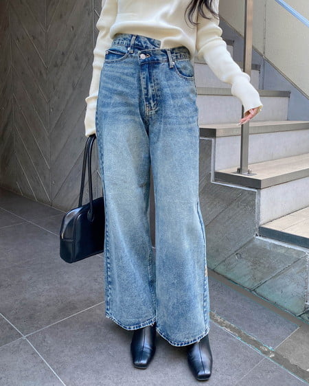 INGNI(イング) ウエストデザインワイドデニムパンツ/B デニム/ブルー