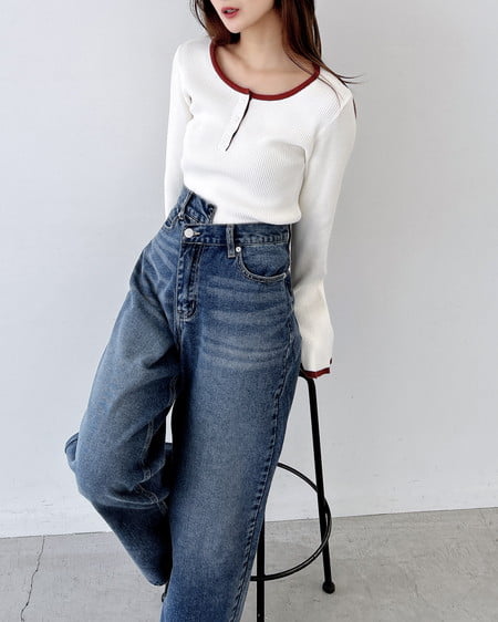 INGNI(イング) ウエストデザインワイドデニムパンツ/B デニム/ブルー