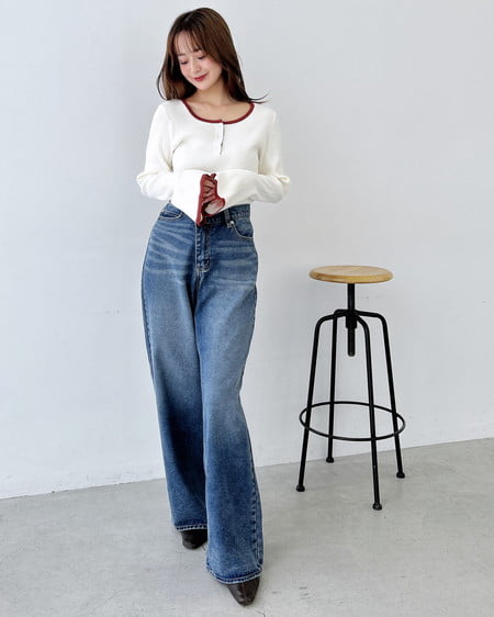 INGNI(イング) ウエストデザインワイドデニムパンツ/B デニム/ブルー