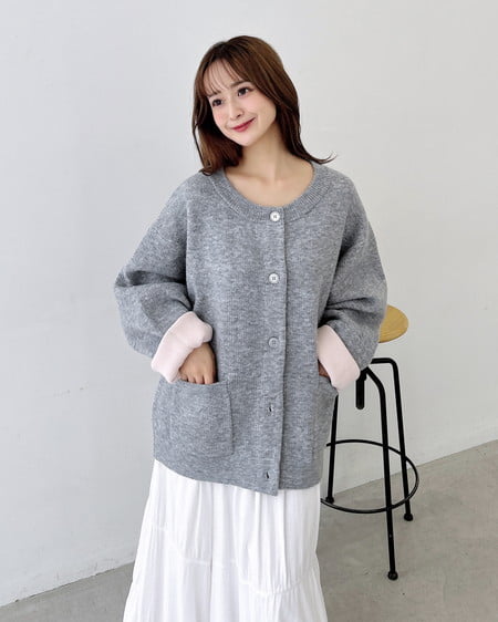 INGNI（イング） バイカラーニットカーディガン ｸﾞﾚｰ/ﾋﾟﾝｸ