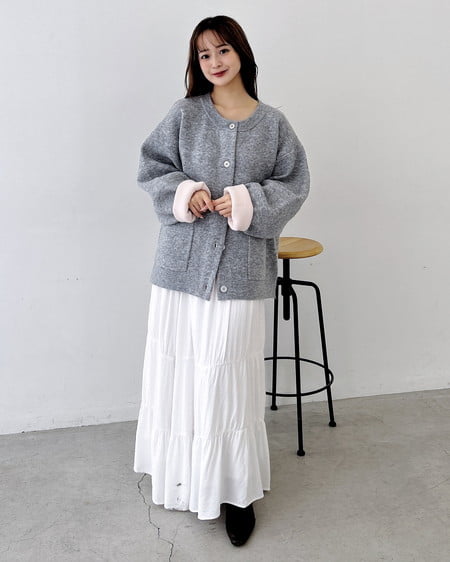 INGNI（イング） バイカラーニットカーディガン ｸﾞﾚｰ/ﾋﾟﾝｸ